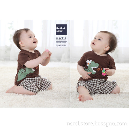 2014 New Style Summer Children Printed Squares Baby girls cotto Short Sleeve T-shirt baby cotton girls short sleeve summer suits